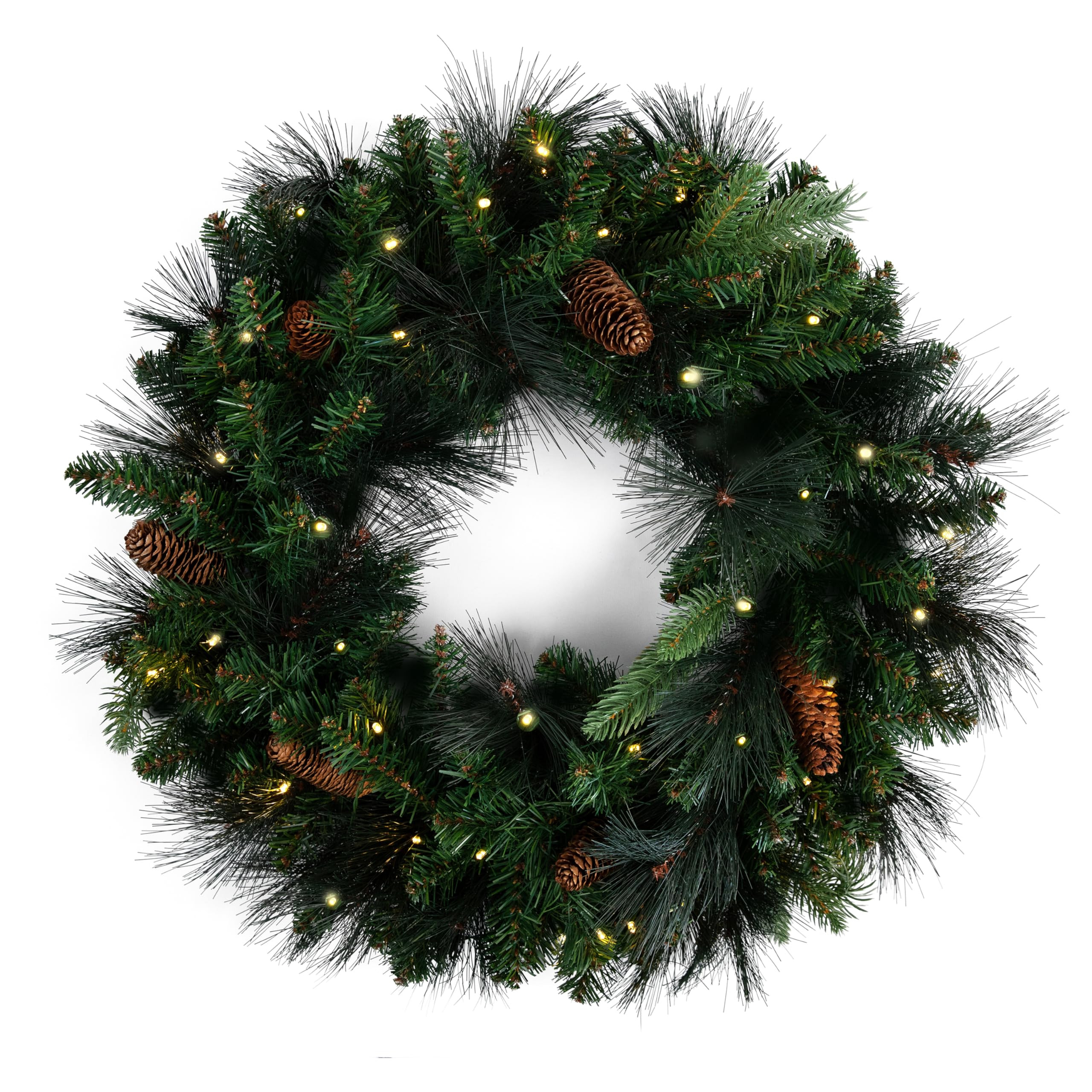Papyrus 24" Pre-Lit Carolina Pine Artificial Wreath, Pine Cones, Warm White Light, Battery Powere... | Amazon (US)