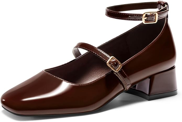 Coutgo Mary Jane Shoes Women Chunky Low Heels Square Toe Party Work Pumps | Amazon (US)
