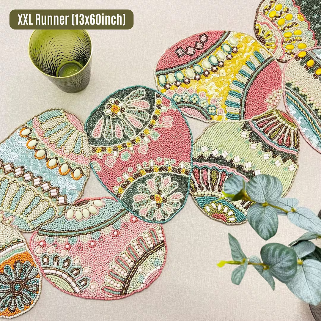 XXL Easter table runner, Easter Egg, handmade beaded runner, 13x60" | Etsy (US)