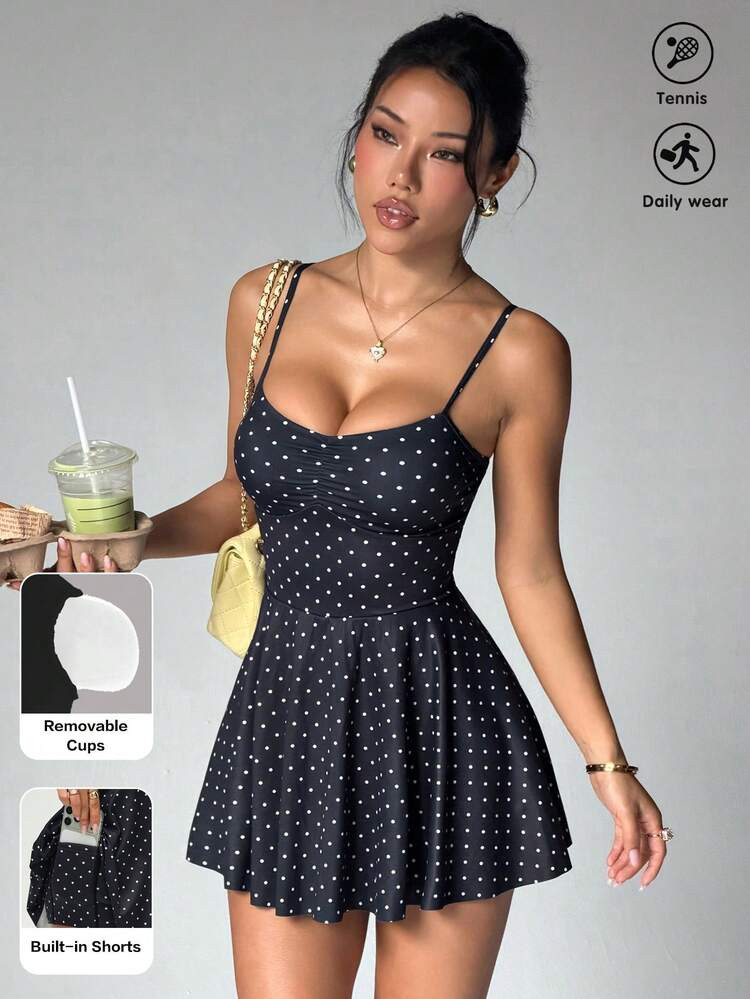 SHEIN Sovereign Charm Women's Polka Dot Print Fashionable Versatile Pocket Sports Skort | SHEIN