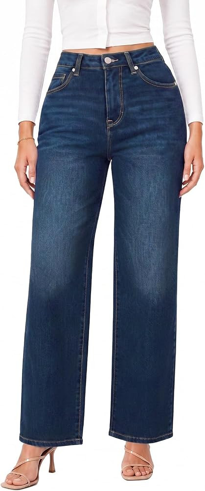 ONESO Wide Leg Jeans for Women High Rise Tummy Control Stretch Denim | Amazon (US)