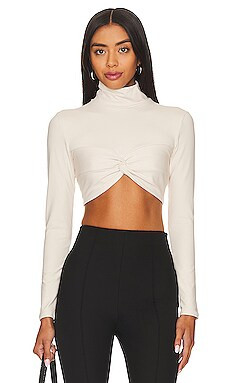 Susana Monaco Twist Mock Neck Crop Top in Blanched Almond from Revolve.com | Revolve Clothing (Global)