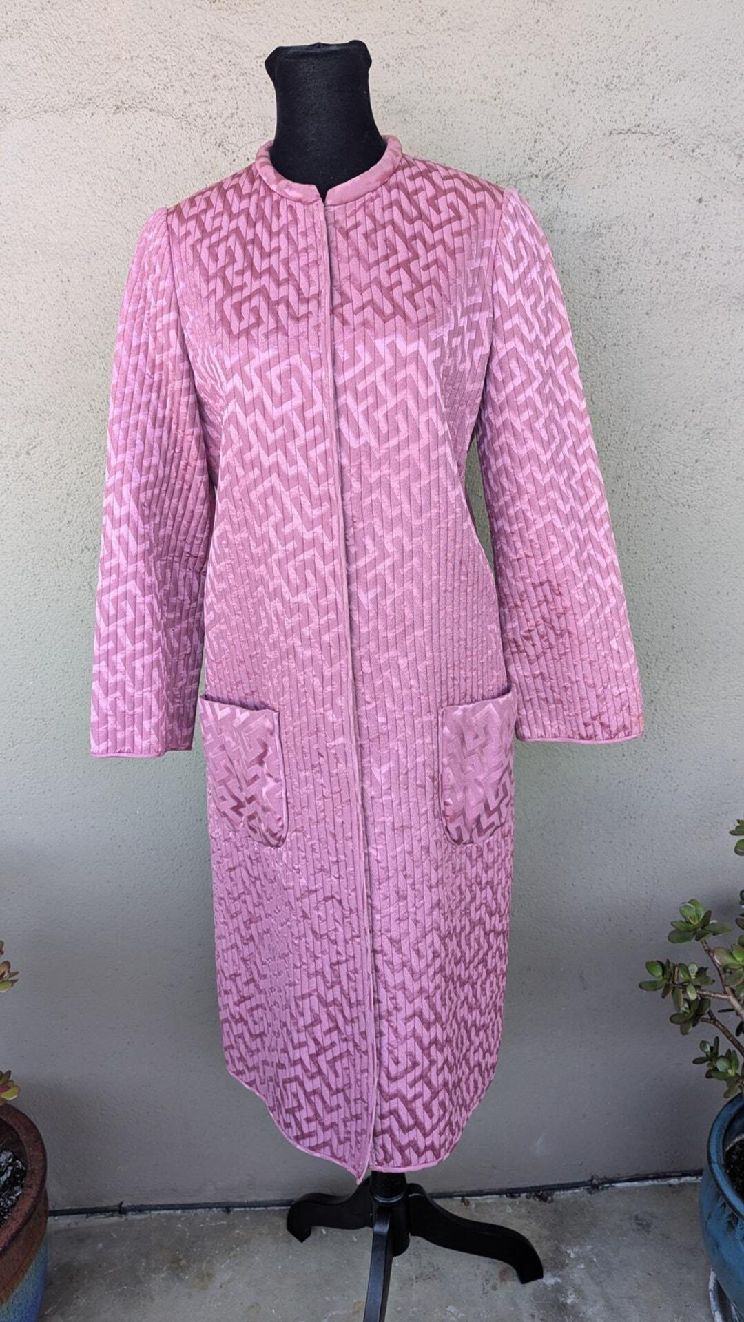 Vintage Handmade Quilted Pink Coat Geometric Textured Long Jacket | Etsy (US)