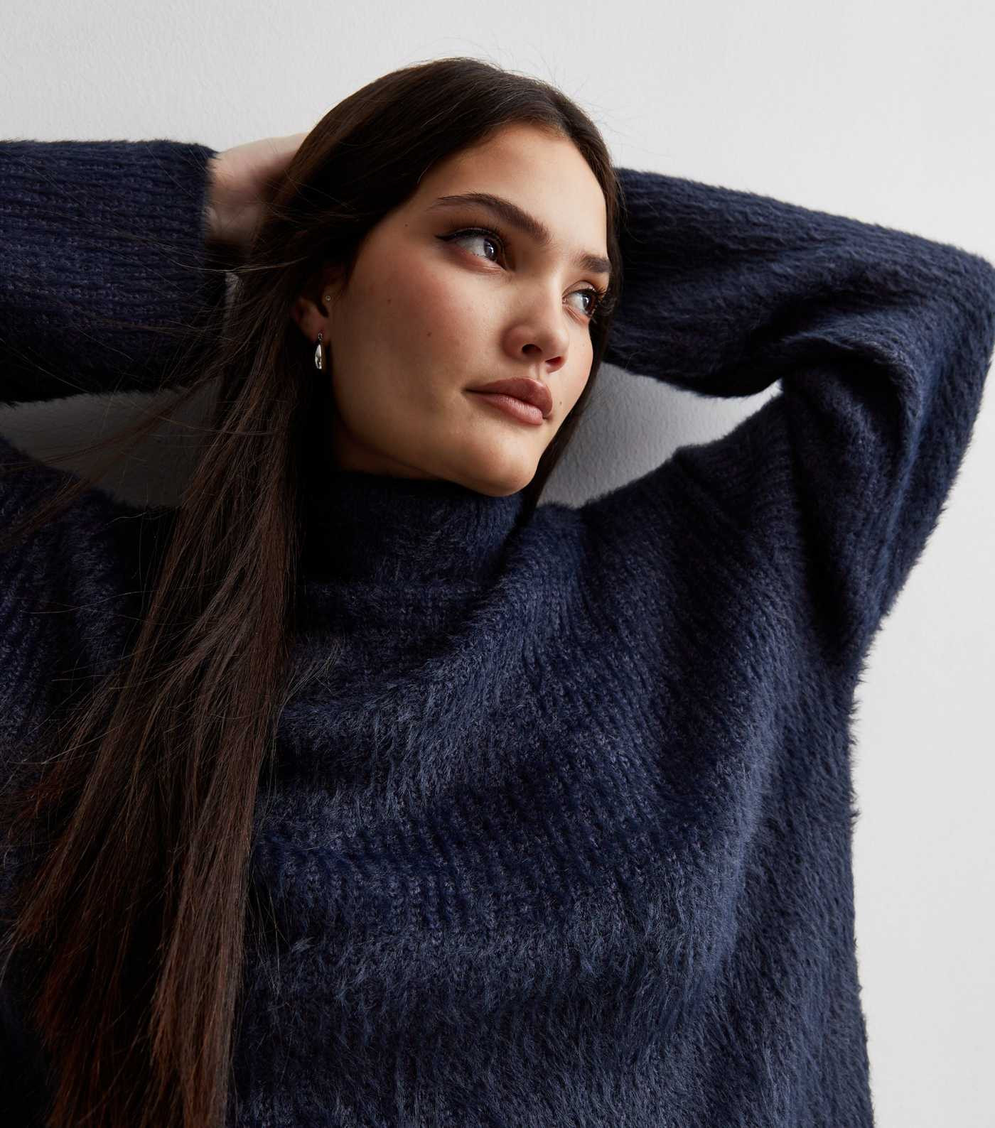 JDY Navy Knit High Neck Jumper | New Look | New Look (UK)