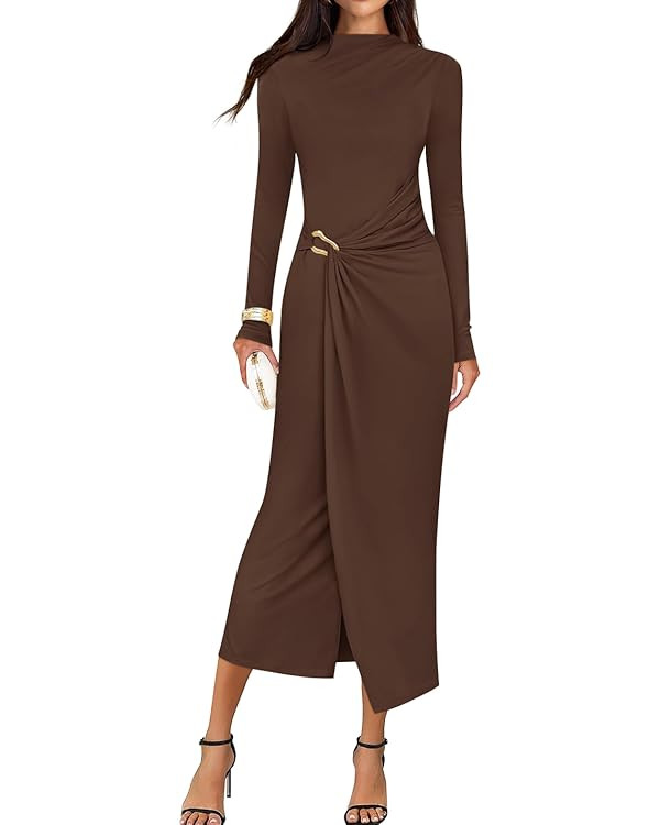 ZESICA Women's 2025 Fall Long Sleeve Bodycon Dress Mock Neck Party Cocktail Wedding Guest Long Mi... | Amazon (US)