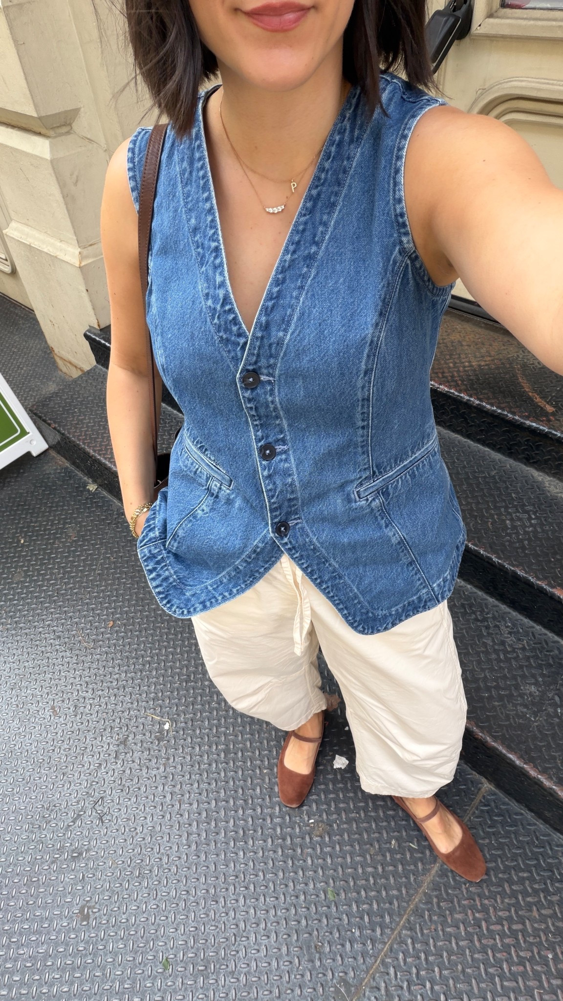 Pull on everlane pants and a gap vest. Linking similar options. Casual spring outfit ideas 