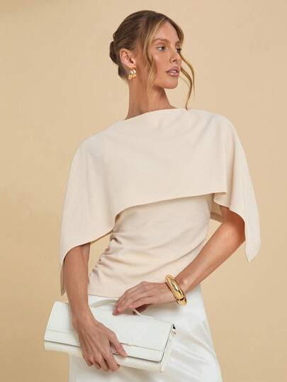 COSMINA Blusa De Mujer, Diseño Tipo Capa, Fruncido En La Cintura, Elegante Para Ir Al Trabajo, La Oficina, Uso Diario, Citas, Fiestas, Ajuste Favorecedor, Color Albaricoque, Top De Moda | SHEIN