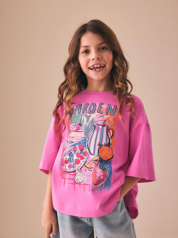 Pink Garden Oversized Boxy Graphic T-Shirt (3-16yrs) | Next US