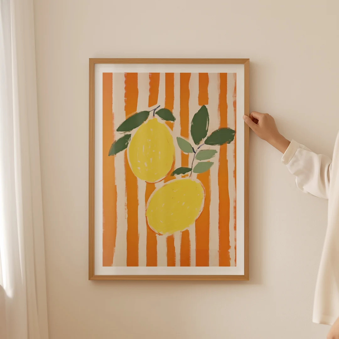 Lemons Art Print, Lemons And Stripes Art, Modern Wall Art, Kitchen Wall Decor, Cute Lemon Print, ... | Etsy (US)
