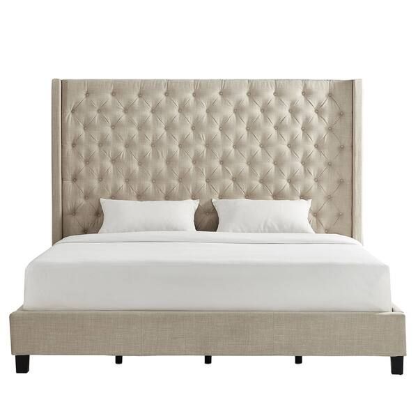 Naples Wingback Button Tufted Tall Headboard Bed by iNSPIRE Q Artisan - Beige - Queen | Bed Bath & Beyond
