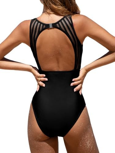 CUPSHE Women's One Piece Swimsuit Bathing Suit Tummy Control High Neck Cutout Back Hook Mesh Swim... | Amazon (US)