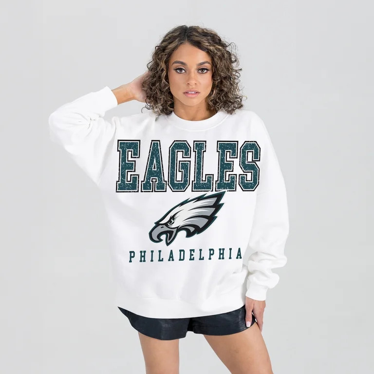 Women's Gameday Couture  White Philadelphia Eagles  Sunday Drives Oversized Crewneck Pullover Swe... | Walmart (US)