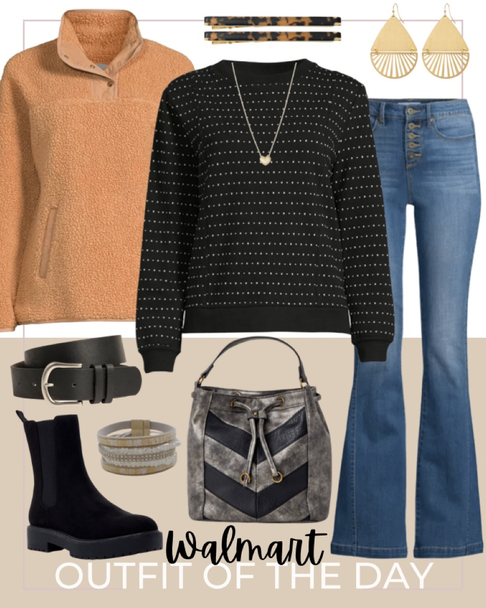 Fall is here! And it’s time to add staple pieces to your wardrobe. Walmart has you covered with great fashion pieces at affordable prices! Today’s outfit includes Sofia Vergara button front jeans, women’s fleece print sweatshirt, Sherpa quarter zip jacket, black belt, gold heart necklace, gold earrings, black and grey bucket bag, black lug shoes and bracelet.
 
Affordable clothing, Walmart finds, fall fit, Walmart fashion, fall clothing, outfit inspo, outfit of the day, Walmart outfit

#LTKstyletip #LTKunder50 #LTKshoecrush