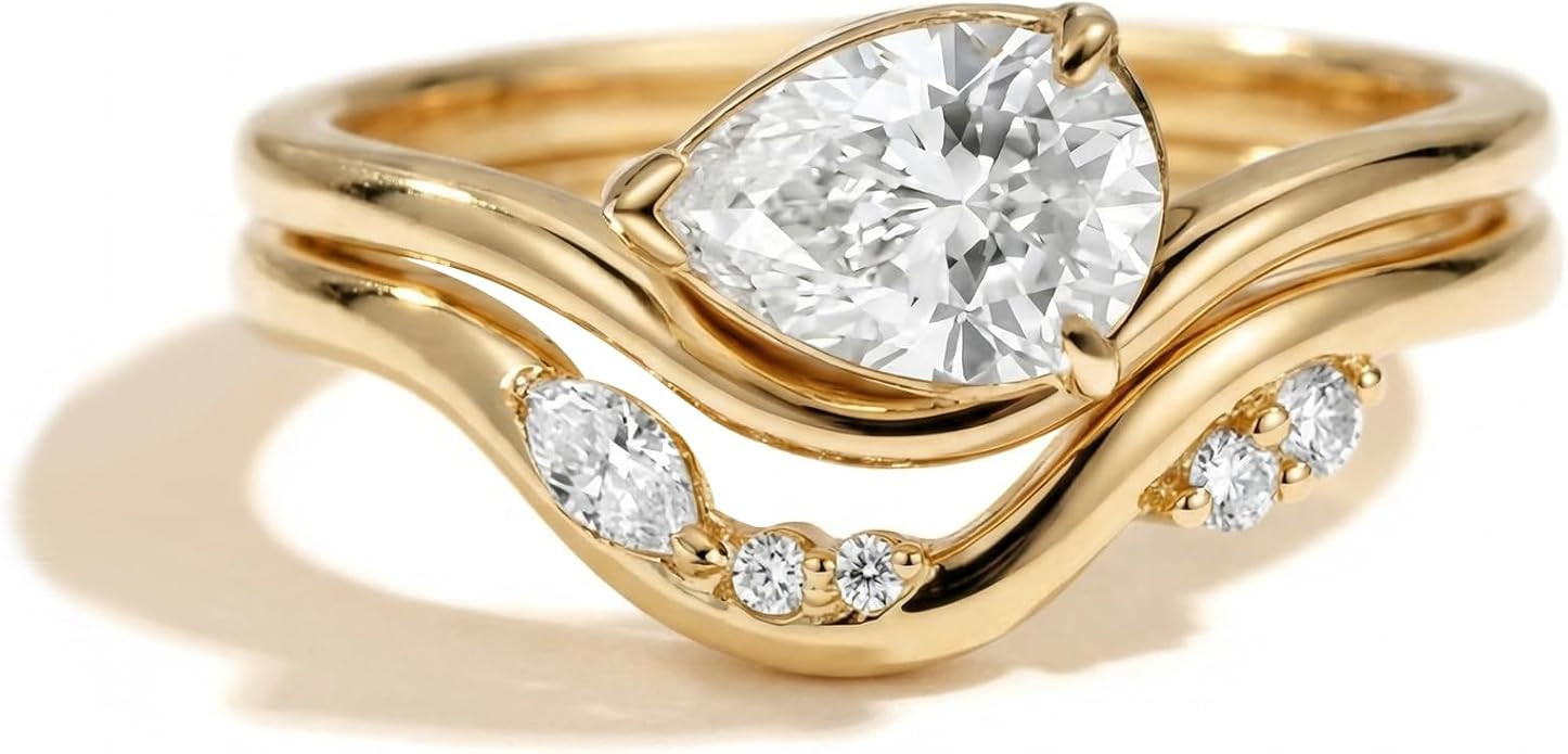 Coolkin 14K Gold/Silver Plated Stackable Engagement Rings Set for Women Trendy Wave Design Cubic ... | Amazon (US)