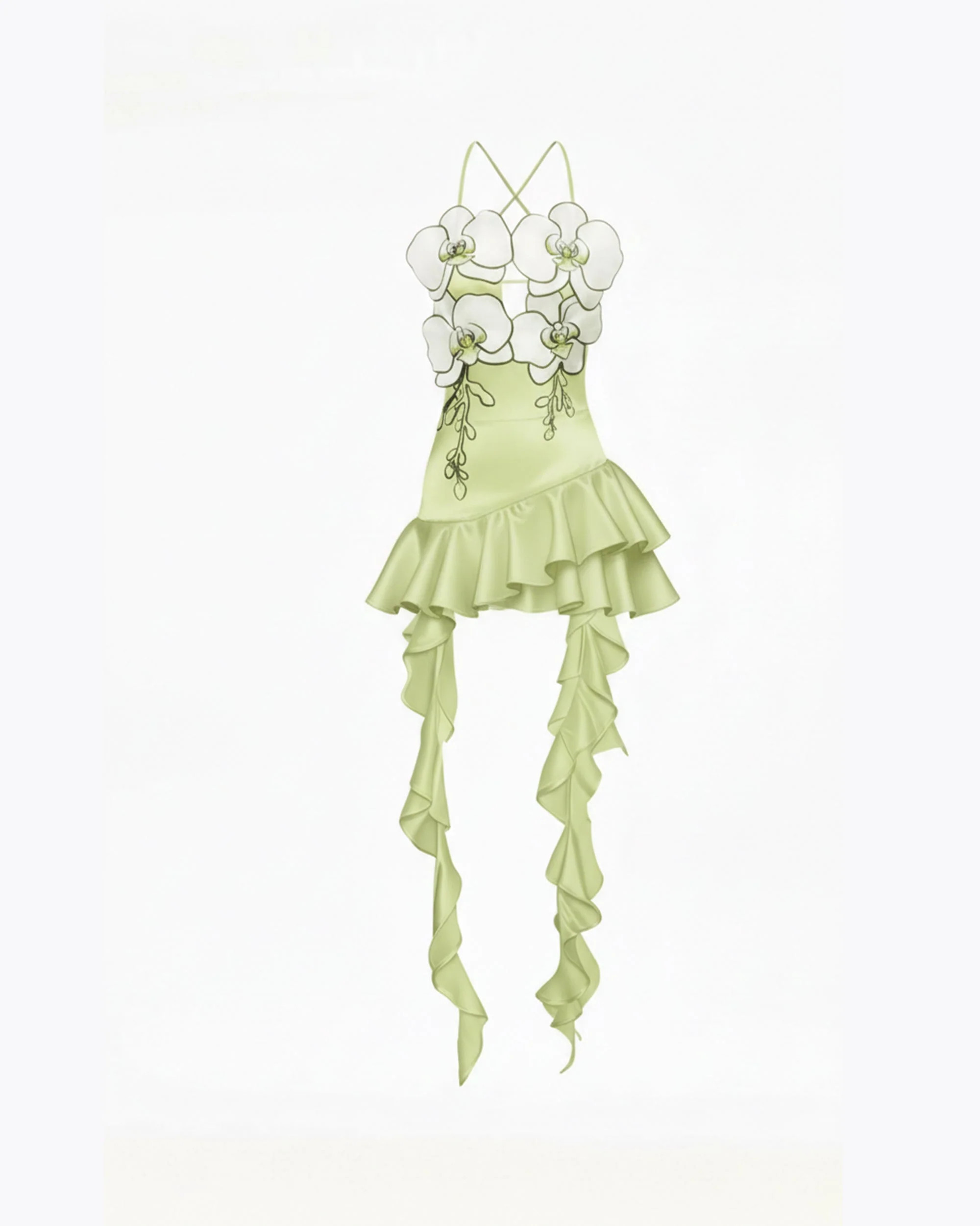 Orchid Embroidered Ruffle Hem Mini Dress - Light Green | JW PEI US