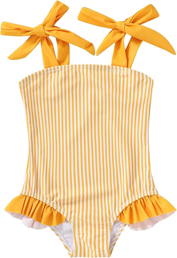YOUNGER TREE Toddler Swimsuit Girl Color Block Stripe One-Piece Swimwear Baby Girl Bathing Suits | Amazon (US)