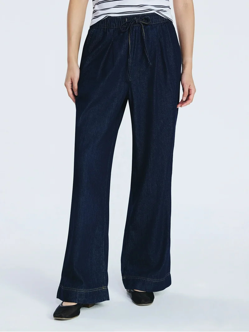 Free Assembly Women's and Women's Plus Loose Fitting Wide Leg Jeans with Adjustable Tie Waist, 29... | Walmart (US)