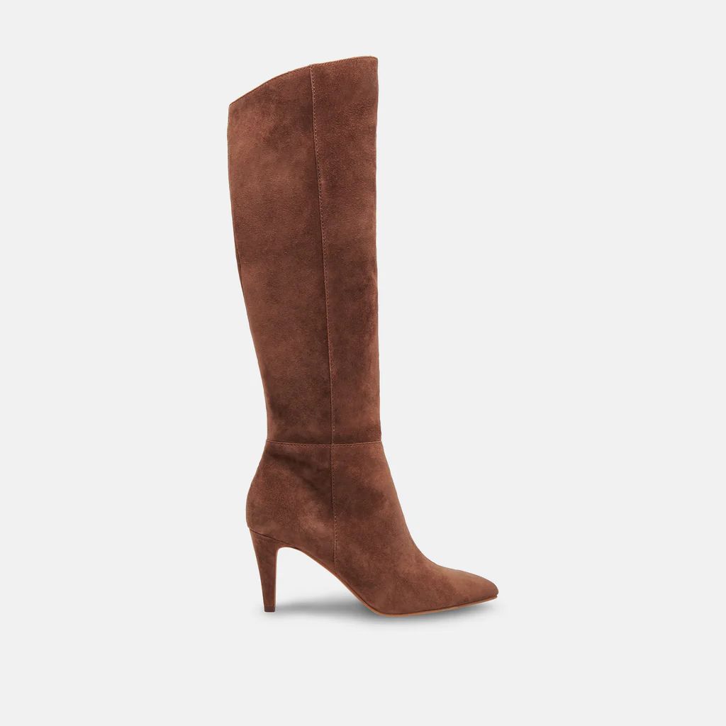 HAZE WIDE CALF BOOTS COCOA SUEDE | DolceVita.com