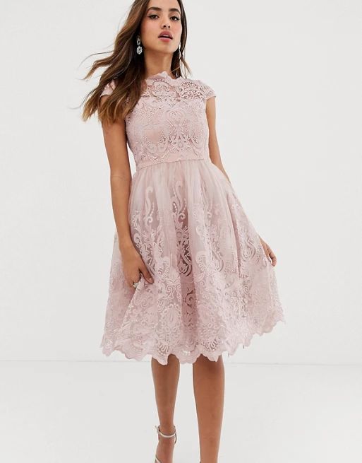 Chi Chi London Premium Lace Midi Prom Dress with Bardot Neck | ASOS US