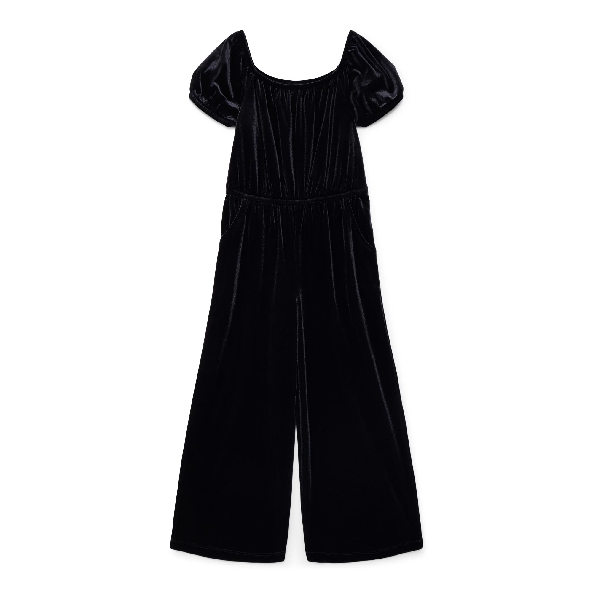 Wonder Nation Girls Velour Wide Leg Jumpsuit with Puff Sleeves, Sizes 4-18 & Plus | Walmart (US)