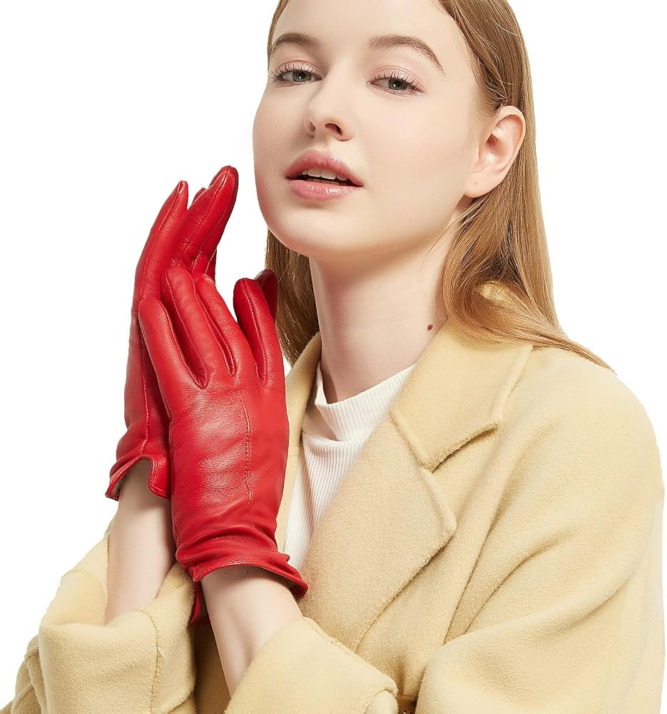 NOVBJECT Leather Gloves for Women Winter Full Touch Screen Genuine Leather Warm Cashmere Knitted ... | Amazon (US)