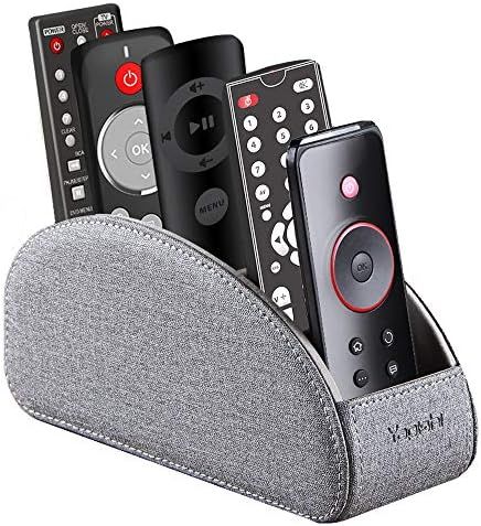 TV Remote Control Holder with 5 Compartments,Pu Leather Remote Caddy/Box/Tray Bedside Table Desk ... | Amazon (US)