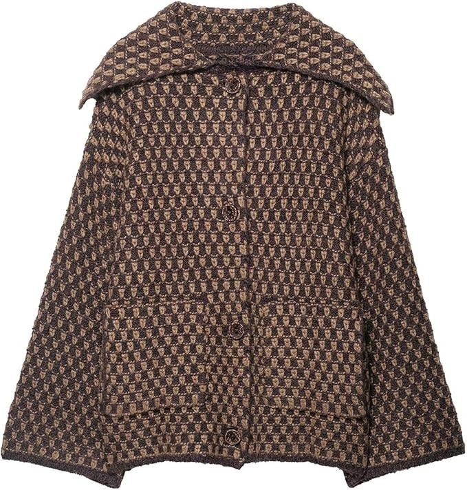 Chevara Women’s Oversized Cardigan Sweater Vintage Lapel Collar Long Sleeve Button Down Knitted... | Amazon (US)