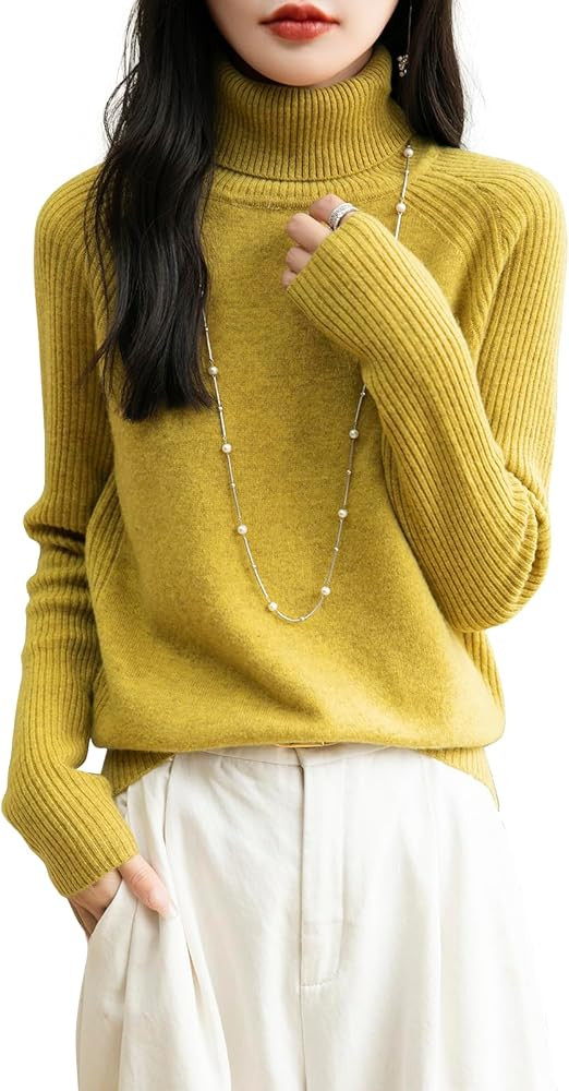 Chanyarn Women's Turtleneck 100% Merino Wool Sweater 2025 Fall Winter Classic Warm Soft Raglan Lo... | Amazon (US)
