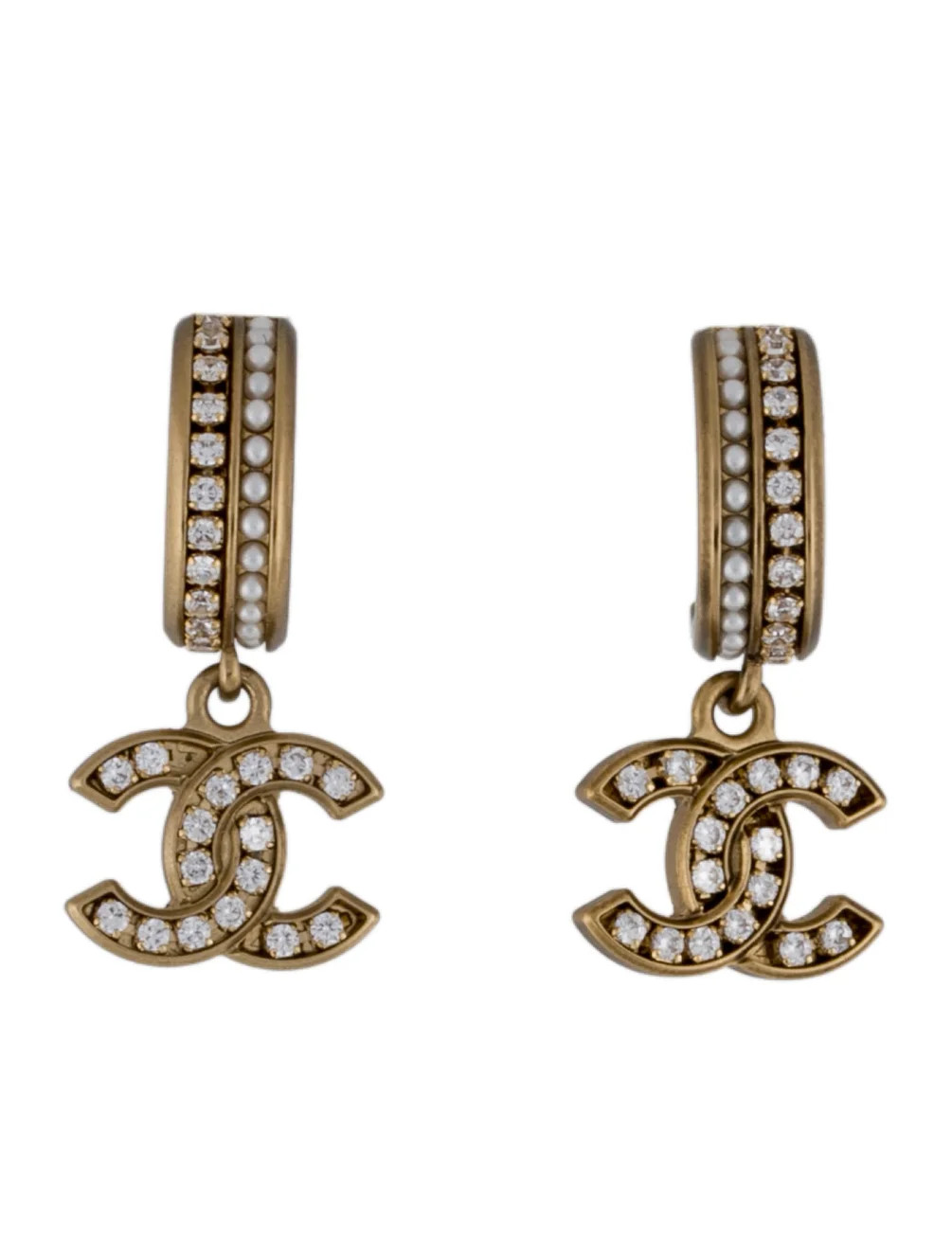Chanel Faux Pearl & Strass CC Drop Hoop Earrings - Drop, Earrings - CHA1391123 | The RealReal | The RealReal