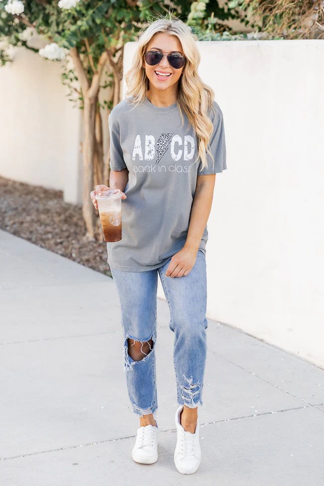 ABCD Back In Class Grey Comfort Color Graphic Tee | Pink Lily