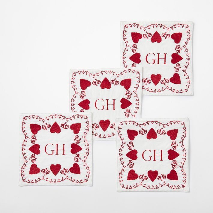 Embroidered Hearts Coasters, Set of 4 | Mark and Graham