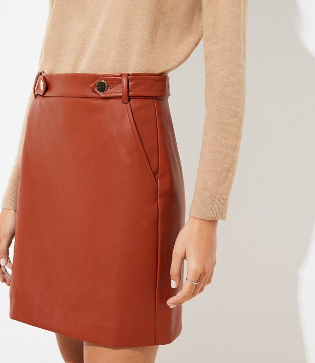 Faux Leather Button Tab Skirt | LOFT | LOFT