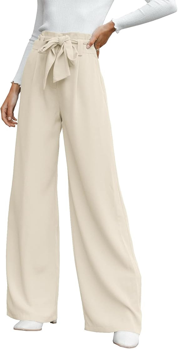 Ivay Womens High Waist Pants Business Casual Wide Leg Pants Solid Color Straight Leg Trousers | Amazon (US)