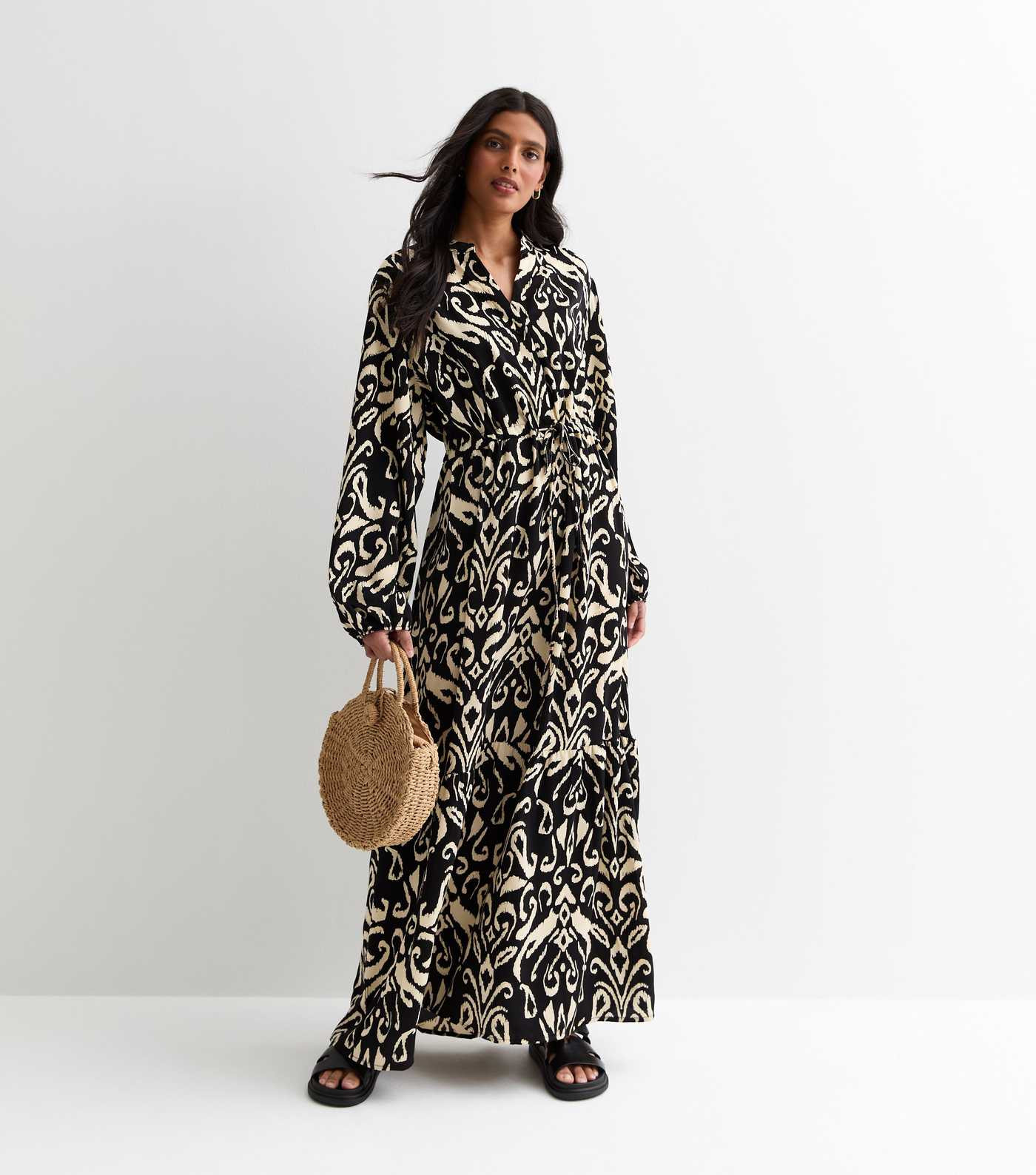 Gini London Black Abstract Print Drawstring Maxi Dress | New Look | New Look (UK)