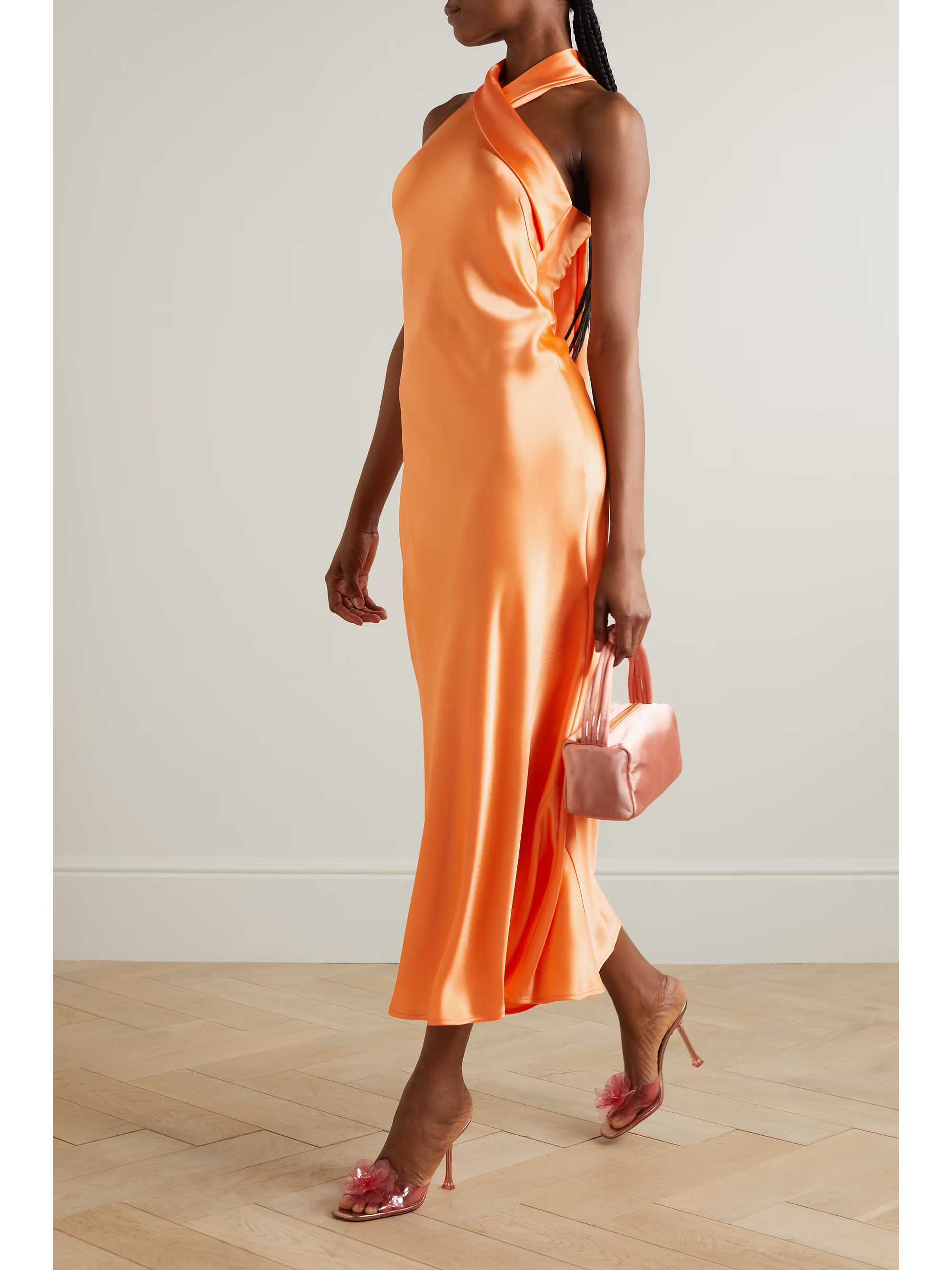 + NET SUSTAIN Pandora satin halterneck midi dress | NET-A-PORTER (US)