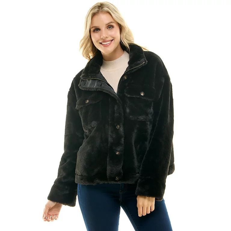 Time and Tru Women's Faux Fur Bungee Shacket, Sizes XS-3X - Walmart.com | Walmart (US)