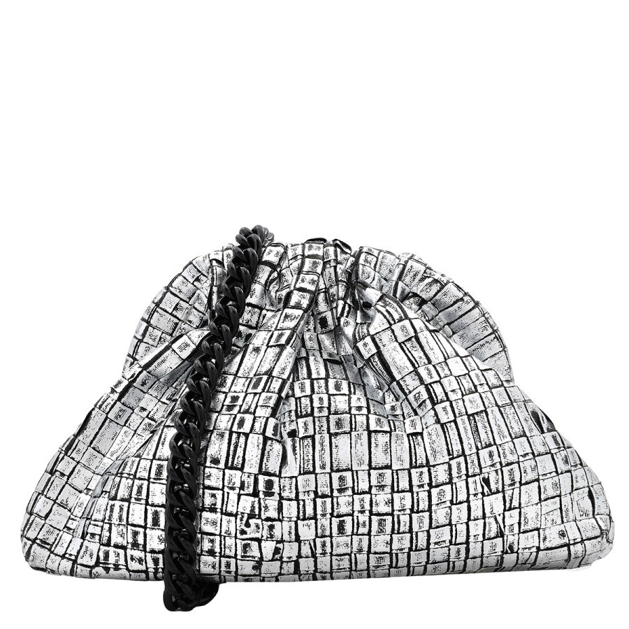 Maria La Rosa Ribbon Laminated Silver Mini Game Clutch | Jomashop.com & JomaDeals.com