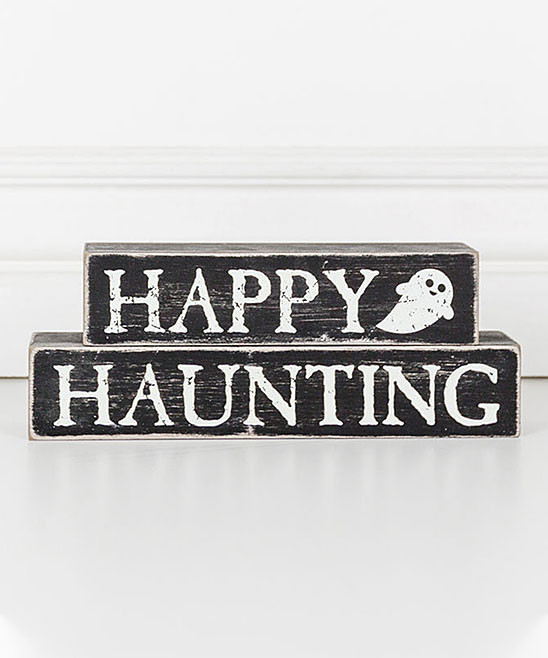Adams & Co. Block Signs 8.25x3x1.5 - Black & White Happy Haunting' Box Sign | Zulily