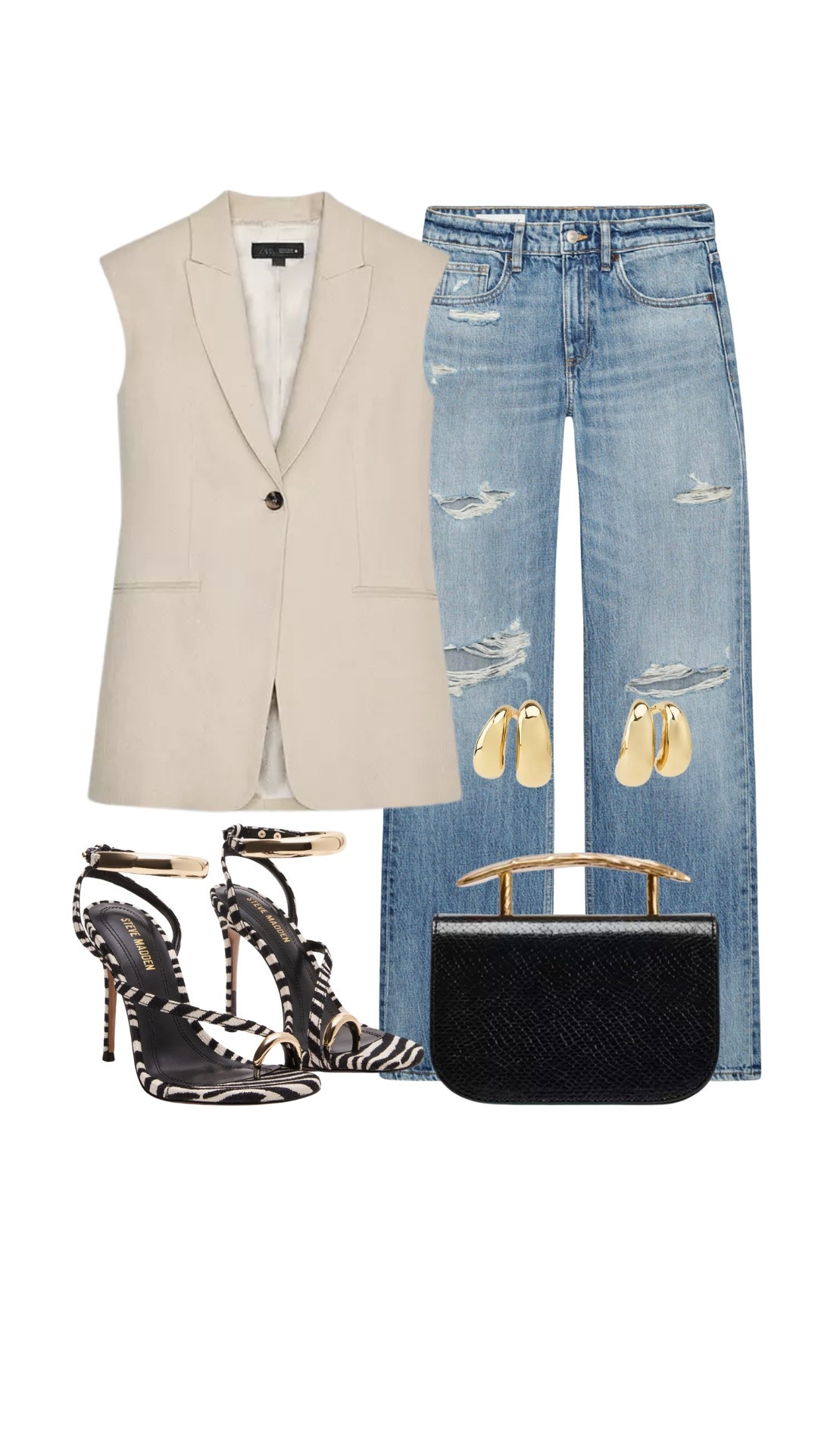 Casual chic outfit!! Zara did its thing with these distressed jeans, blazer vest and clutch! And these Steve Madden zebra heels tie it all together 

#outfitlooks #styleinspo #fashion #fashionstyle #outfitinspo #stylist #ootd #outfitinspiration #outfitoftheday #outfitideas #zara #fashionblogger #dailyinspiration #fashionlover #styleblogger #fashiongram #explorepage #trend #personalstylist #datenight #chic #waystostyle #howtostyle #waystowear #fashiontips #womensfashion #winter #springoutfit #springfashion #LTKFashionMonth #LTKspring

#LTKStyleTip #LTKU