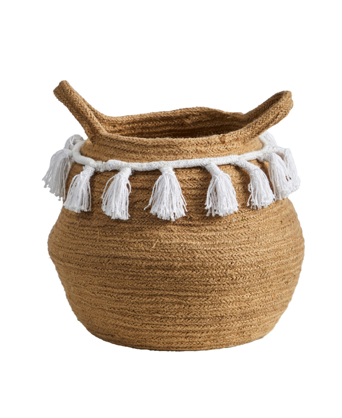 11" Boho Chic Handmade Natural Cotton Woven Basket Planter with Tassels - Beige | Macy's