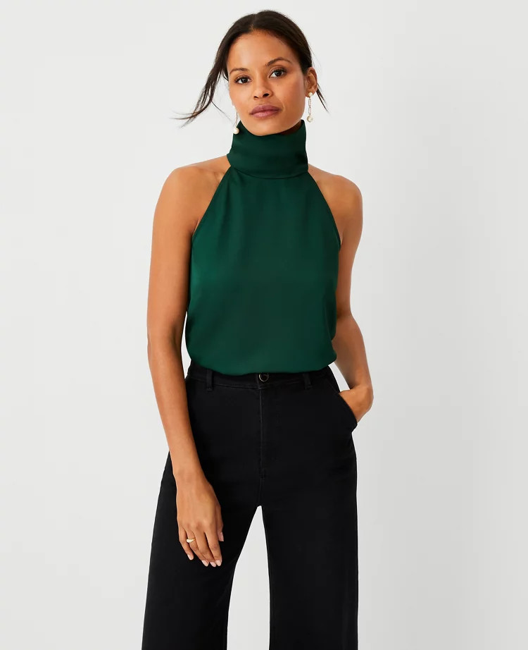 Shimmer Mixed Media Halter Top | Ann Taylor (US)