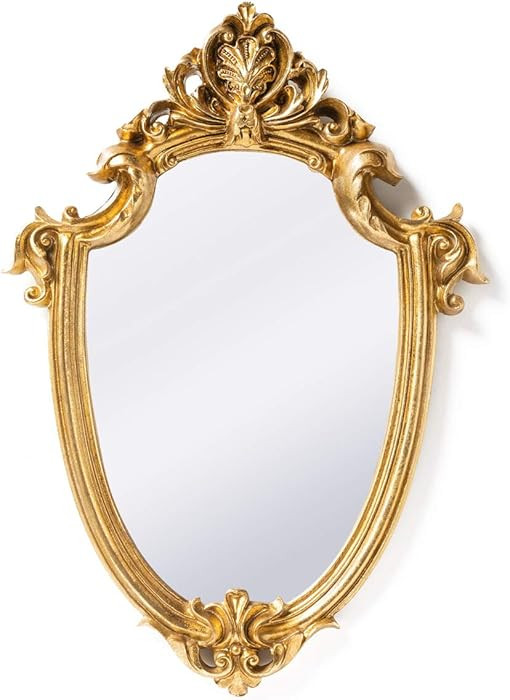 Funerom Vintage 11.6 x 9 Inch Very Small Decorative Wall Mirror Gold Shield Shape | Amazon (US)