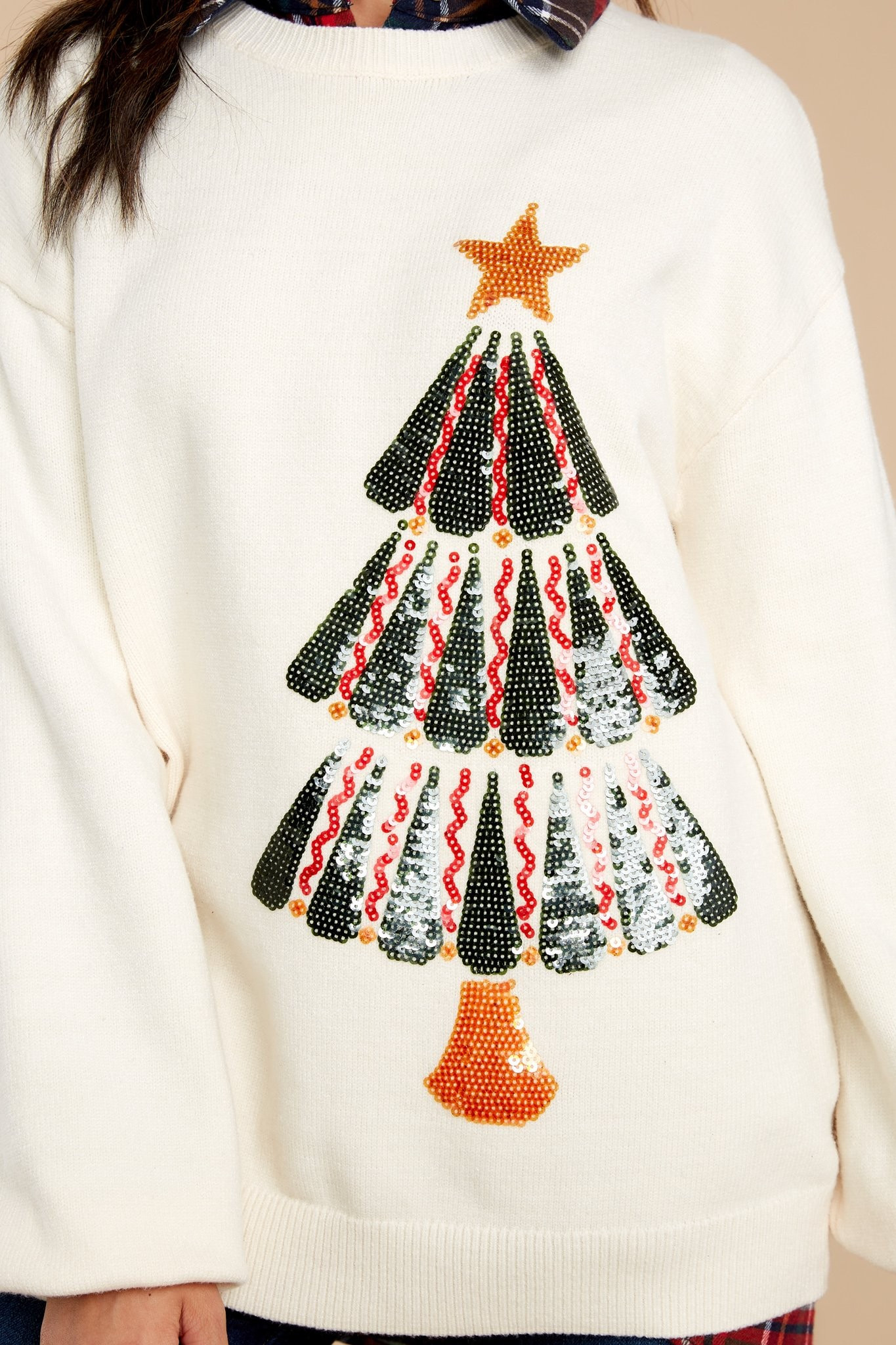 Tis The Sequin Ivory Sweater | Red Dress 