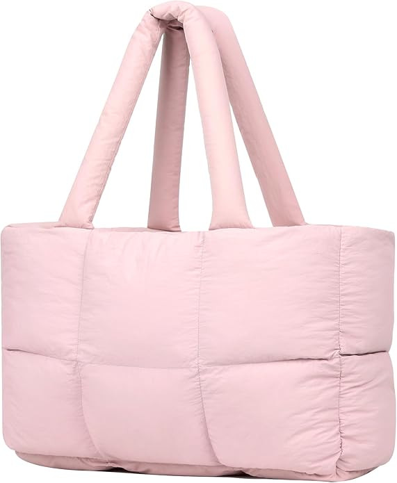 Quilted Puffer Tote Bag for Women Soft Puffy Handbags Purse Soft Lightweight Shoulder Bag | Amazon (US)