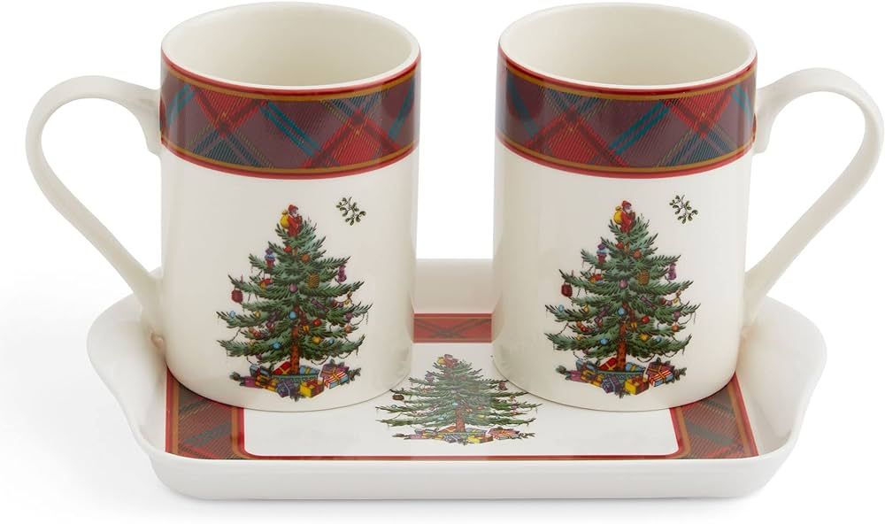 Spode Pimpernel Christmas Tree Mug and Tray Set | 3-Piece Mug and Tray Gift Set | 10 Oz Coffee Mu... | Amazon (US)