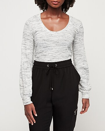 waffle knit blouson sleeve easy tee | Express