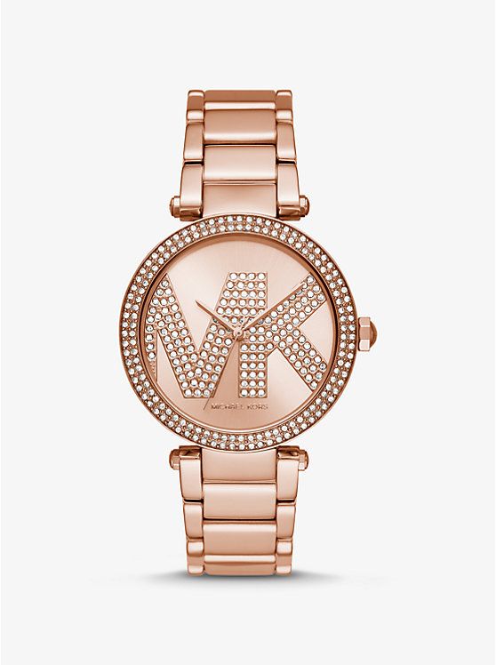 Oversized Pavé Logo Rose Gold-Tone Watch | Michael Kors US