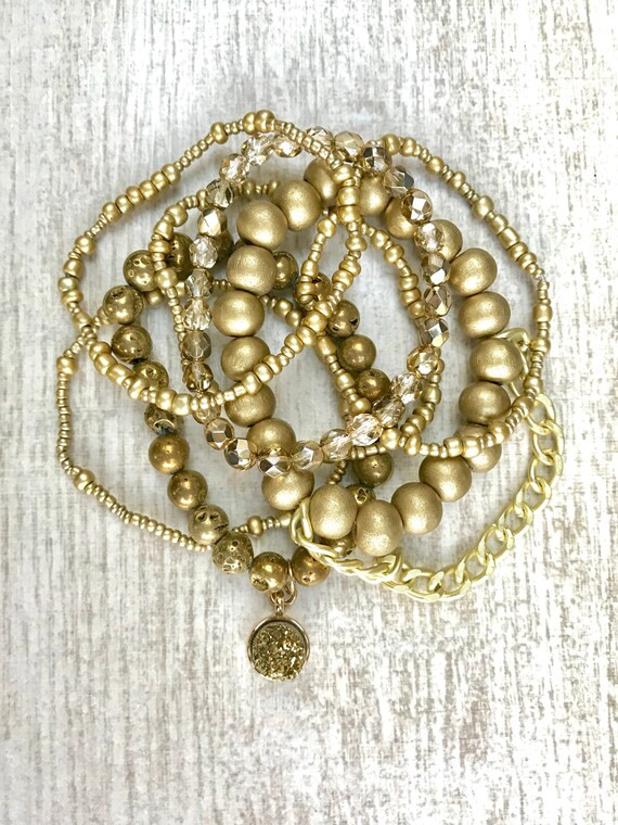 Gold Rush, Bracelet Stack, gold bracelets, arm candy, beaded bracelets | Etsy (US)