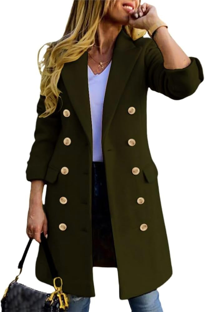 IDEALSANXUN Womens Fall Winter Wool Coats Double Breasted Midi Peacoat Trench Coats | Amazon (US)