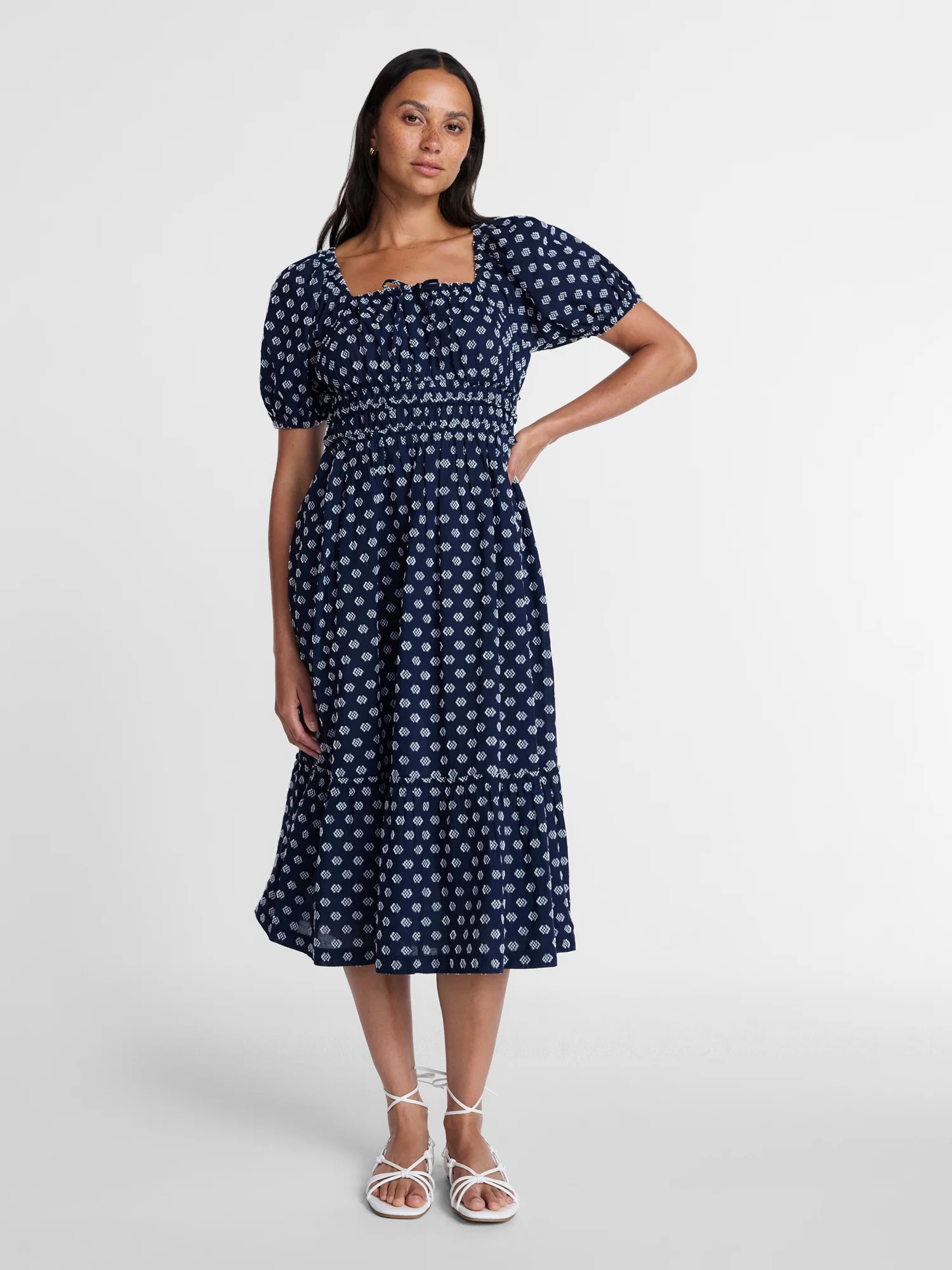 Time and Tru Women's and Women's Plus Puff Sleeve Square Neck Midi Dress, Sizes XS-4X - Walmart.c... | Walmart (US)